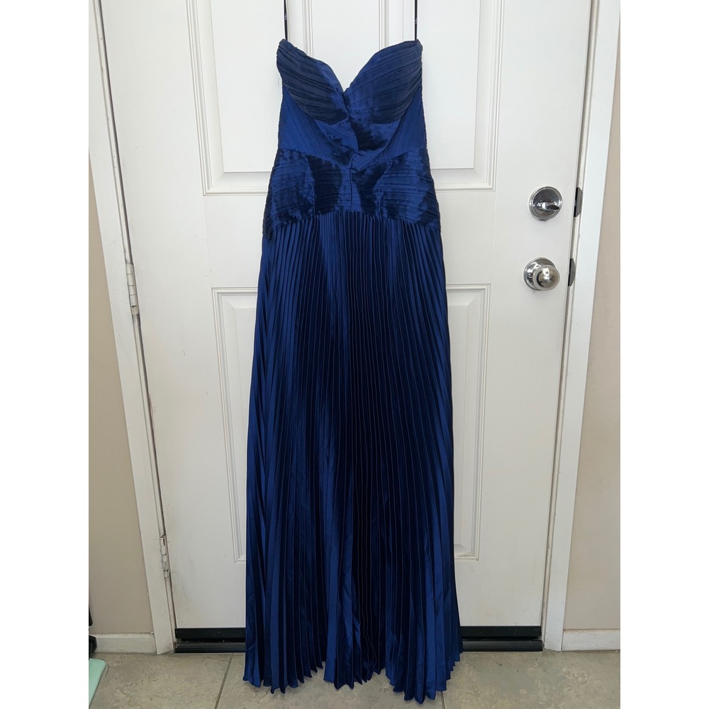 Lulus Navy Blue Pleated Strapless Homecoming Wedding Prom Maxi Dress Gown Sz Med